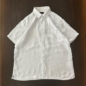 Club Room White Short-Sleeve Linen Button-Down Shirt